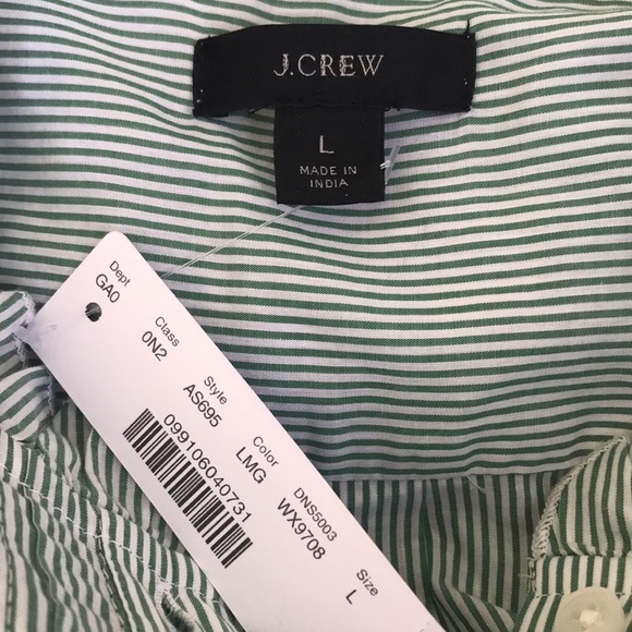 J Crew Ruffleneck Tuxedo Green Stripped Shirt - Picture 4 of 7
